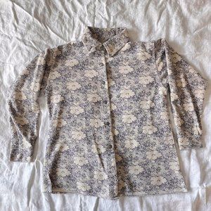 Vintage soft blue and cream floral shacket